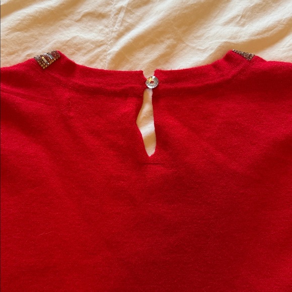 Liz Claiborne Red Sweater with Silver Beaded Collar New Size XXL - Picture 5 of 8